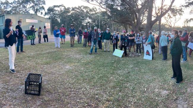 Broulee residents protest the potential sale of the land this year. Picture: Facebook