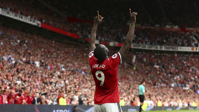 Manchester United's Romelu Lukaku celebrates scoring his side's first goal.