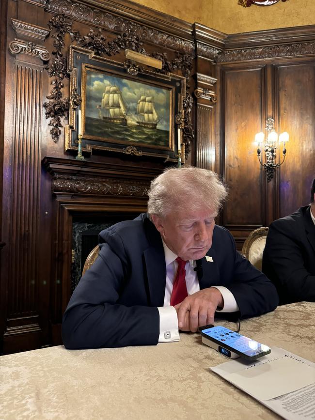 Donald Trump speaks on the phone with Elon Musk. Picture: Margo Martin / @margomartin / X