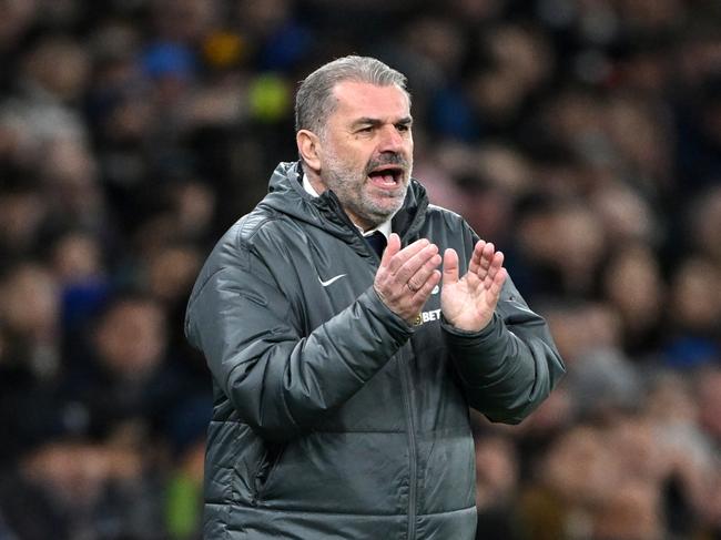 LONDON, ENGLAND - FEBRUARY 26: Ange Postecoglou, Manager of Tottenham Hotspur, applauds during the Premier League match between Tottenham Hotspur FC and Manchester City FC at Tottenham Hotspur Stadium on February 26, 2025 in London, England. (Photo by Shaun Botterill/Getty Images)