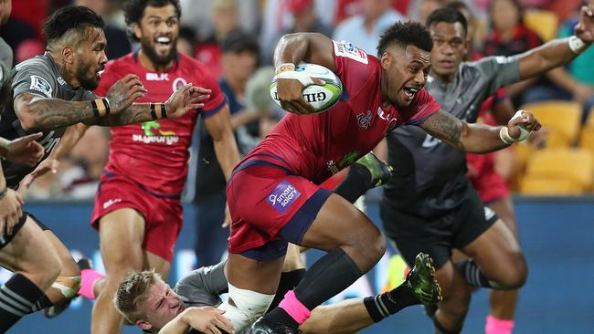 Samu Kerevi attacks the try line. Picture: Peter Wallis