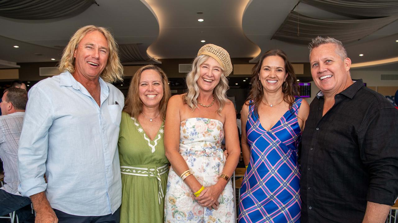 Chris Pederick, Tanya Pederick, Donna Mullen, Laurie Vanessa De Graaf and Michael Vanessa De Graaf at the 2024 Darwin Guineas kicking off the Darwin Cup Carnival. Picture: Pema Tamang Pakhrin