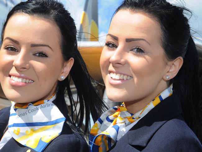 ***ONE TIME WEB USE ONLY*** **CONTACT NETWORK PIC DESK FOR PRINT RIGHTS*** Please credit Caters/Picture Media PIC BY SOFIA BOUZIDI / CATERS NEWS AGENCY - (PICTURED: Laura and Anna outside a flight they both work on) - Meet Britains most identical twins the stunning air stewardesses who live together, work together - and even their boyfriends struggle to tell them apart. Laura and Anna Perry, 20, from Sutton Coldfield, Birmingham, rarely leave each others side - and even have matching jobs as air stewardesses, where they work every flight together. The stunning twins wear matching Thomas Cook uniforms, confusing passengers on board - and when theyre at home, they still like to dress the same confusing their boyfriends, Lewis Talboys, 22, and Mark. SEE CATERS COPY