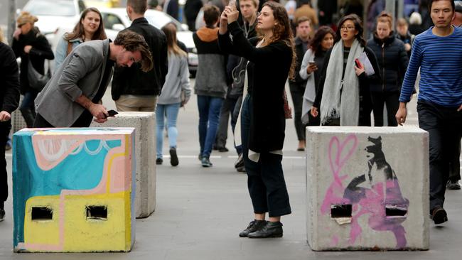 Concrete bollards were installed in the CBD in the wake of the Bourke St attack. Picture: Stuart McEvoy