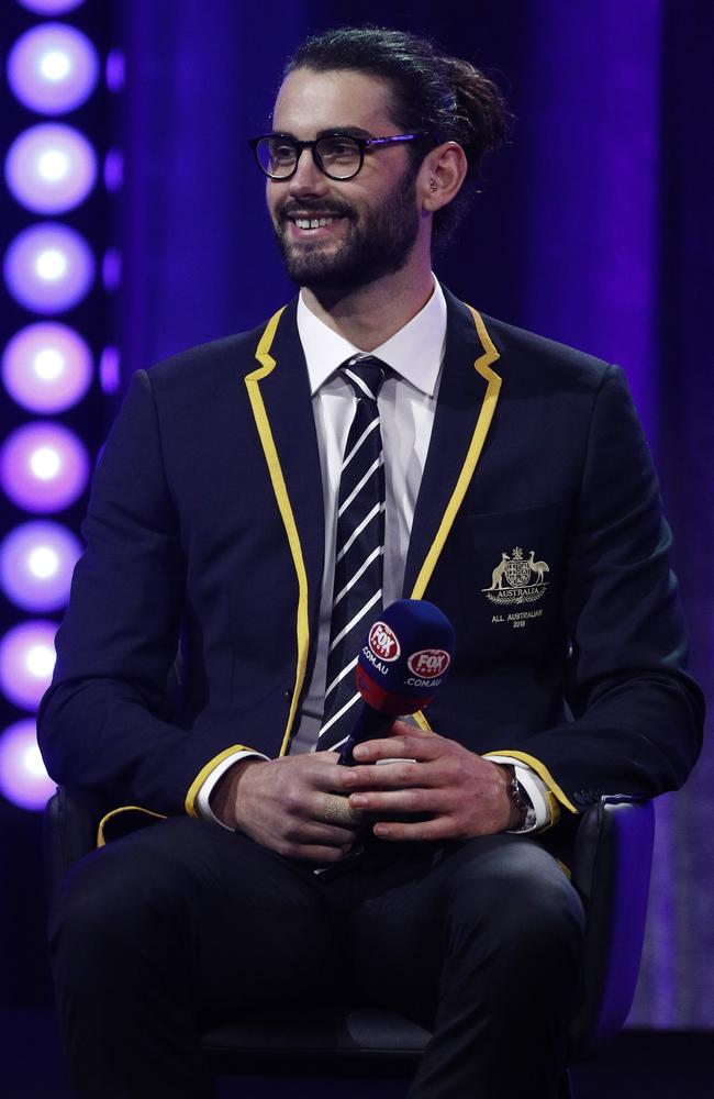 Brodie Grundy of the Magpies speaks during the 2018 AFL All Australian Awards. Picture: AAP