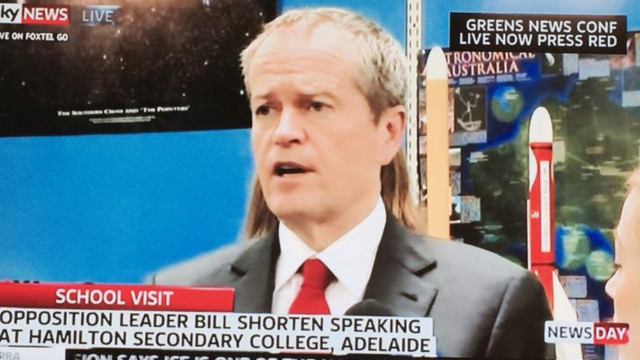 Mr Shorten cops another mullet at a press conference in Adelaide circa 2015.