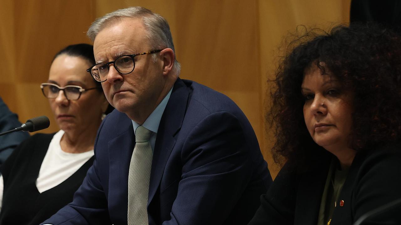 Prime Minister Anthony Albanese with Indigenous Australians Minister Linda Burney and Assistant Minister for Indigenous Australians and Assistant Minister for Indigenous Health Malarndirri McCarthy. Picture: NCA NewsWire/Gary Ramage