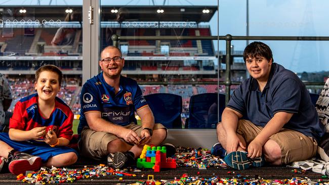 Leo McKinley 10, Jake Sheppard (Kaine's brother) &amp; Matthew Fuenzalida photographed in the autism sensory room at McDonald Stadium Newcastle on Friday, 10 January 2020. Newcastle Jets have established an autism sensory room at their games. ( IMAGE / MONIQUE HARMER)