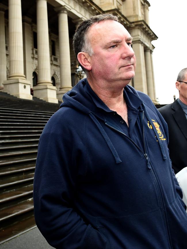 United Firefighter’s Union secretary Peter Marshall outside State Parliament after giving evidence at a bushfire preparedness hearing. Picture: Nicole Garmston