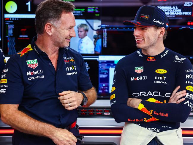 Horner with Verstappen at this year’s Miami Grand Prix. Picture: Mark Thompson/Getty Images