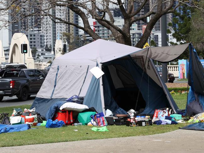 Homeless tents setup in E.E.McCormick Place, Brisbane. Picture: Liam Kidston