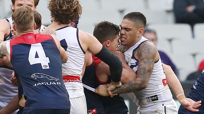 Michael Walters went on report for a headbutt on Jay Lockhart. Picture: Michael Klein.