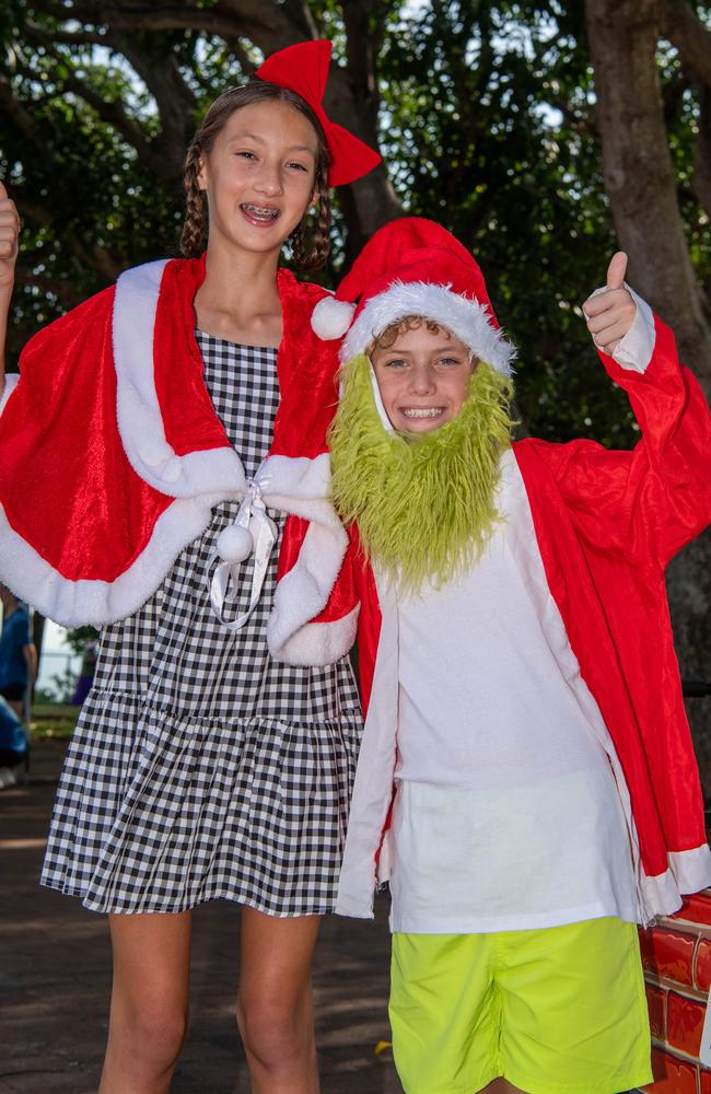 Zoe Moir and Vincent Nichlos as thousands of Territorians braved the tropical heat for A Very Darwin Christmas Pageant. Picture: Pema Tamang Pakhrin