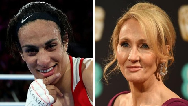 Imane Khelif and JK Rowling. Photos: AFP/Getty Images