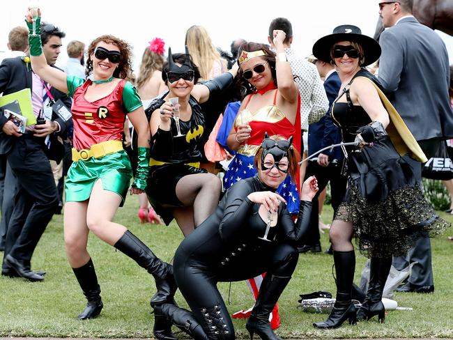 Tanya, Brooke, Kelly, Rachael and Jaqui at the 2014 Melbourne Cup. Picture: Tim Carrafa