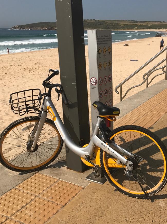 Dockless bikes are being rolled out in large numbers across the eastern suburbs including here at Maroubra Beach. Picture: Rebecca Franks