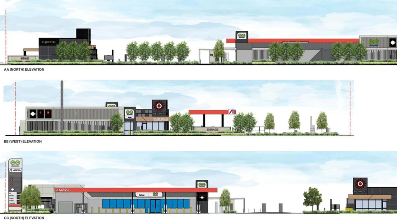 Architectural plans for the proposed Oporto and EG Fuel, alongside other premises. Picture: Economic Development Queensland