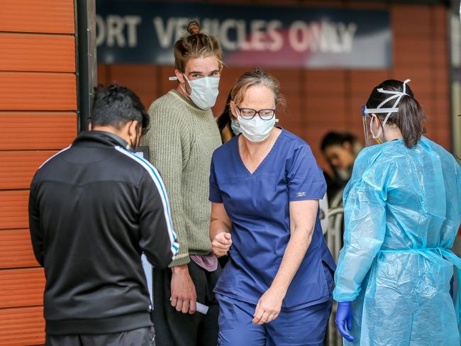 People queuing for coronavirus tests at the Royal Melbourne Hospital. Picture: Tim Carrafa