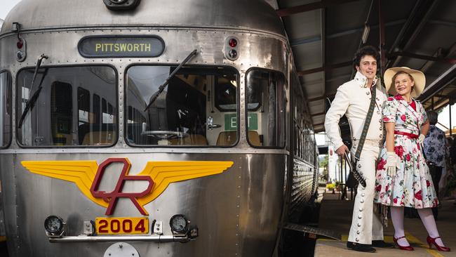 Matthew Peter as Elvis with Shanesia Pfeffer as DownsSteam host an Elvis show and railmotor trip to Pittsworth, Saturday, January 11, 2025. Picture: Kevin Farmer