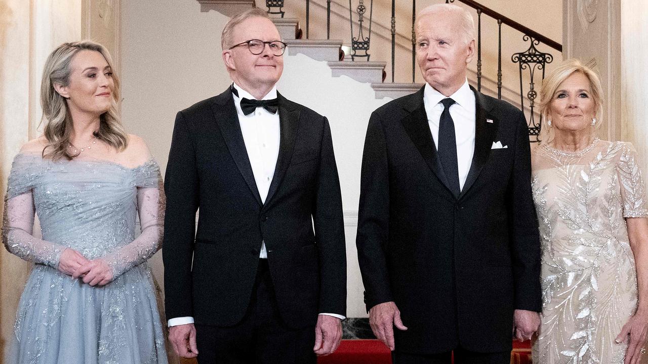 Dressed up for date night: Biden with First Lady Jill Biden at right, with Albanese and his partner Jodie Haydon ahead of the White House State Dinner on October 25. Picture: Brendan Smialowski/AFP