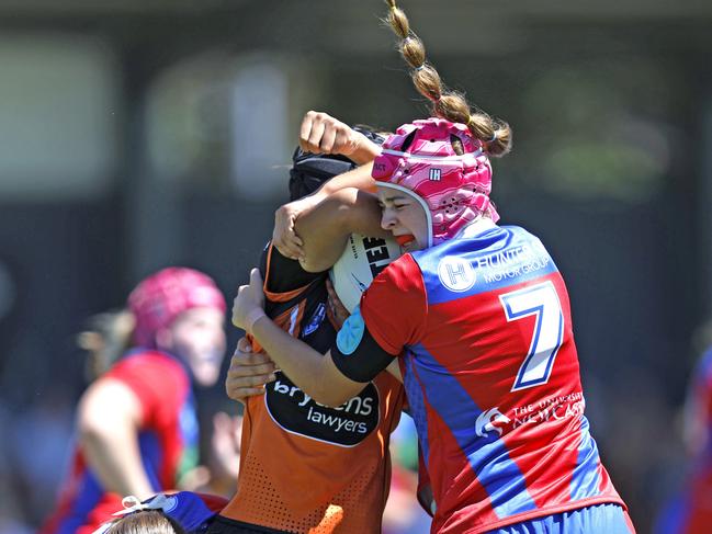 Isla Hodgson makes a tackle. Picture: Michael Gorton