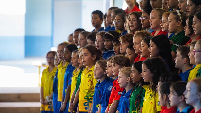 Students from Stuart Park Primary School celebrate the last day of Term 2, 2024. Picture: Pema Tamang Pakhrin