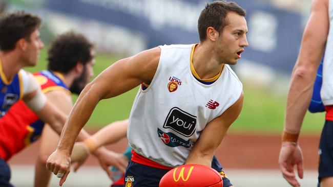 Ex-Crow and Brisbane recruit Tom Doedee at Lions training. Picture: Lachie Millard