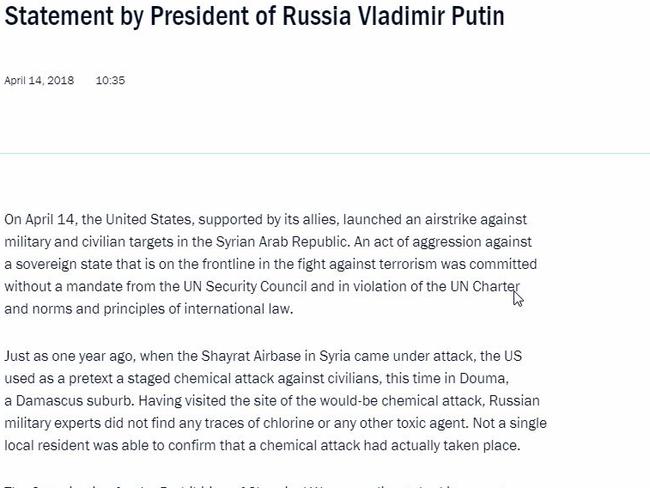 Part of a statement by Russian President Vladimir Putin in response to military strikes.