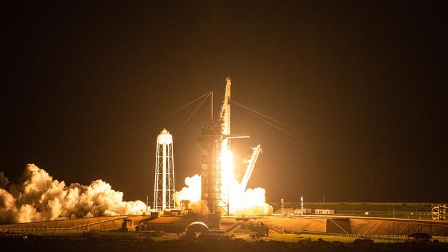 SpaceX's first all civilian space flight blasts off from the Kennedy Space Centre in Florida on an historic three-day mission.