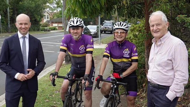 Hornsby MP Matt Kean (left), with cyclists and Hornsby mayor Philip Ruddock announce new bike paths for Hornsby. Picture: Facebook