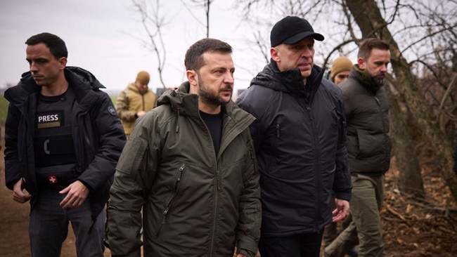 Zelensky and Vadym Filashkin, governor of Donetsk, tour frontline positions. Picture: Planetpix/Alamy/The Times