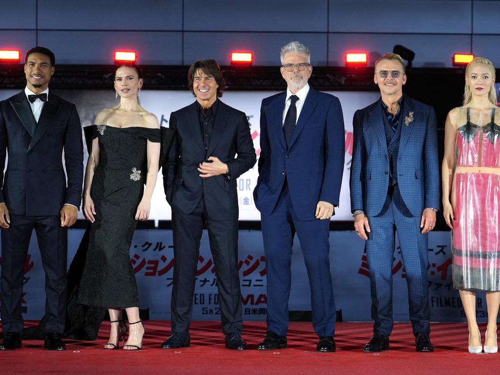 Greg Tarzan Davis, Hayley Atwell, Tom Cruise, Christopher McQuarrie, Simon Pegg and Pom Klementieff of Mission: Impossible – The Final Reckoning. Picture: Getty Images