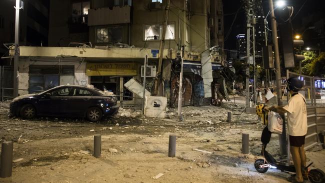 A rocket-damaged building in Tel Aviv. Picture: Getty Images