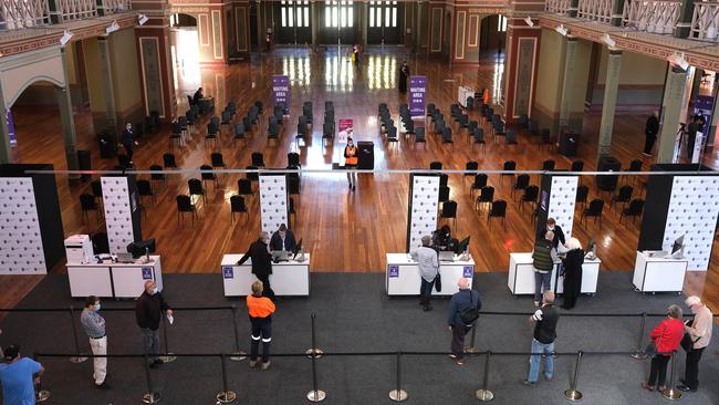 Mass vaccination hub at the Royal Exhibition Building in Melbourne. Picture: AAP