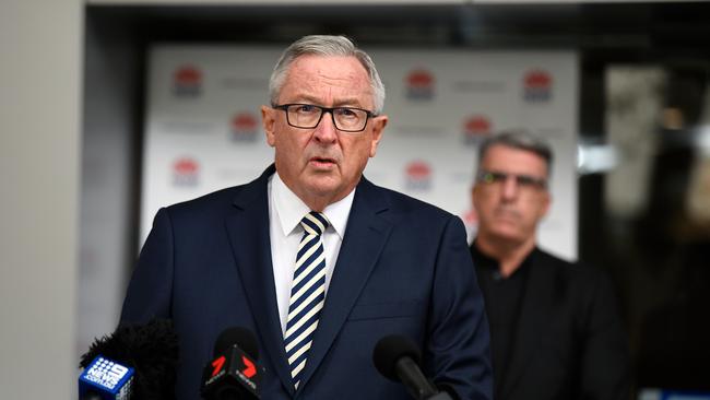 Brad Hazzard announcing the latest death. Picture: AAP /Bianca De Marchi