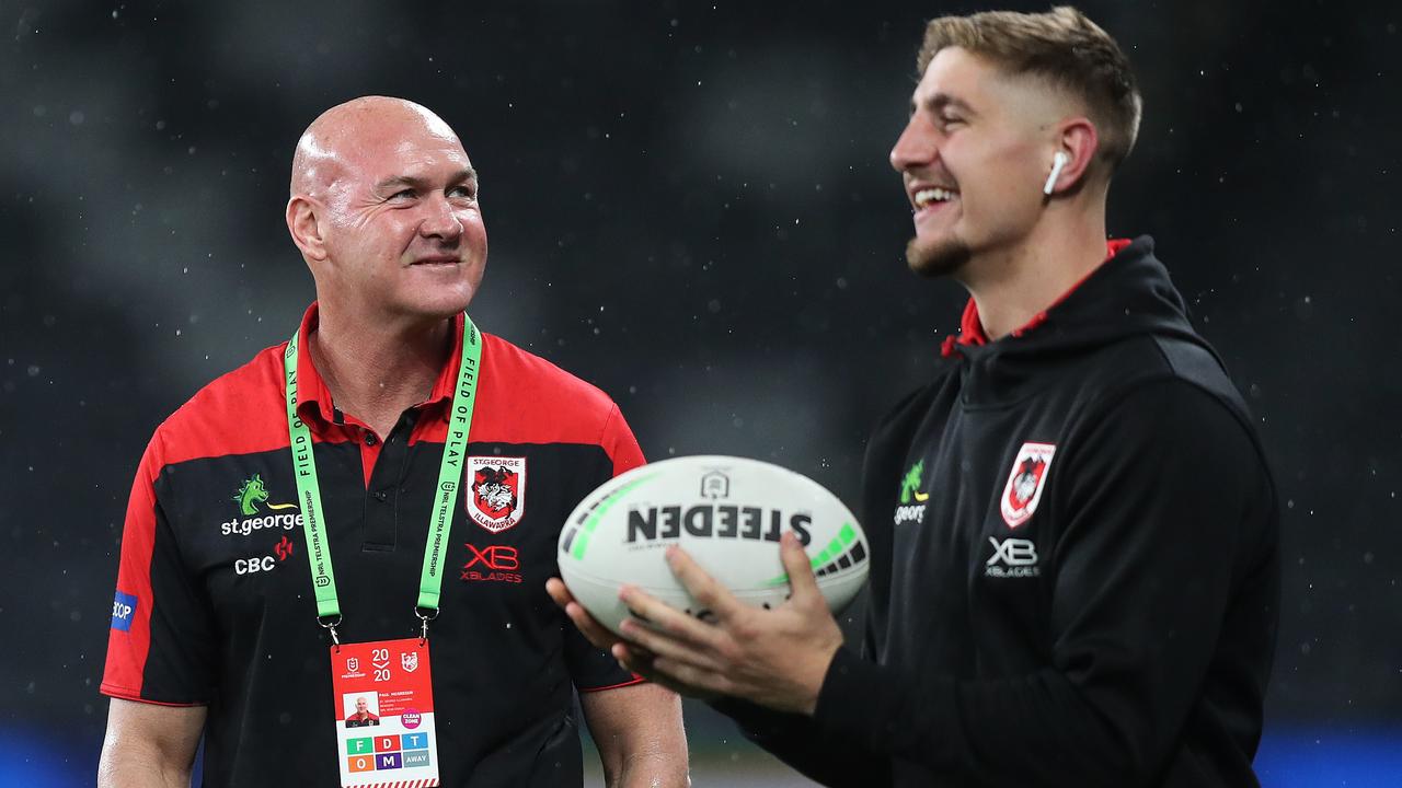 Former St George Illawarra coach Paul McGregor with Zac Lomax. Picture: Brett Costello