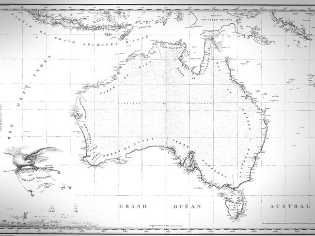 A French map of Australia resulting from the Baudin expedition, which built in charts made by Captain James Cook.