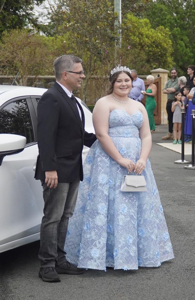 Students arriving in style for the 2024 Glasshouse Christian College formal at Flaxton Gardens.