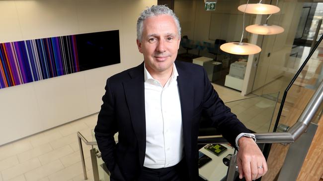 Penn and Telstra: Chief executive Andy Penn at Telstra’s HQ in Melbourne. Picture: David Geraghty