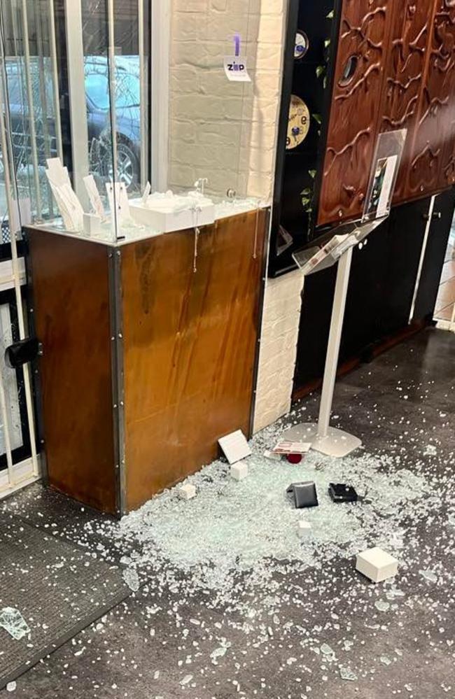 Maleny Jewellers was broken into by axe and sledgehammer wielding thieves overnight. Photo: Supplied