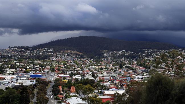 Dark clouds gathering over Hobart.