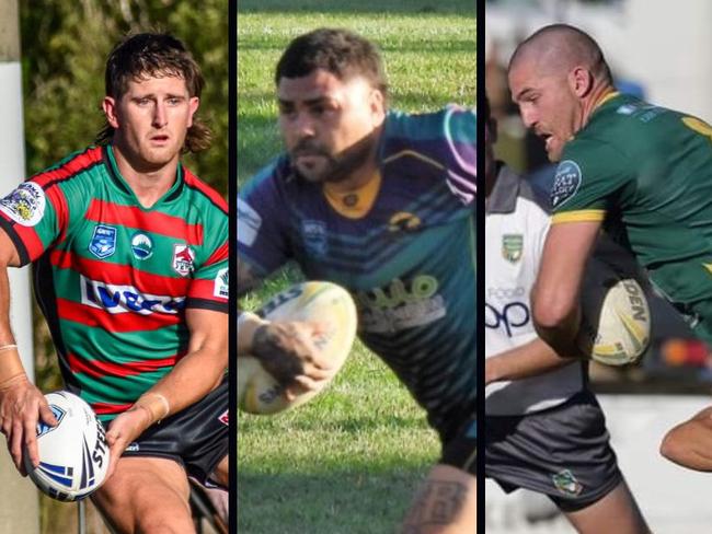 Tyson Donnelly from the Bilambil Jets, trevor Bolt from the Evans Head Bombers and Shannon Green from the Cudgen Hornets, who all play in the 2023 Northern Rivers Regional Rugby League (NRRRL) competition. Photo: Max Ellis/supplied