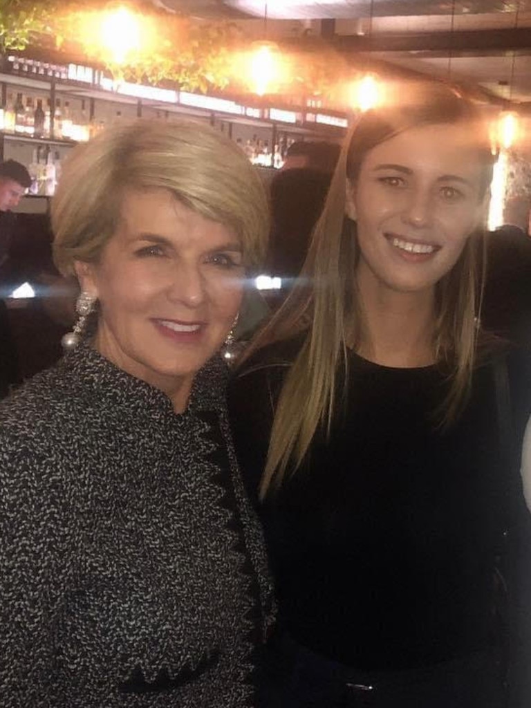 Brittany, pictured with Julie Bishop, said she was in her ‘dream job’.