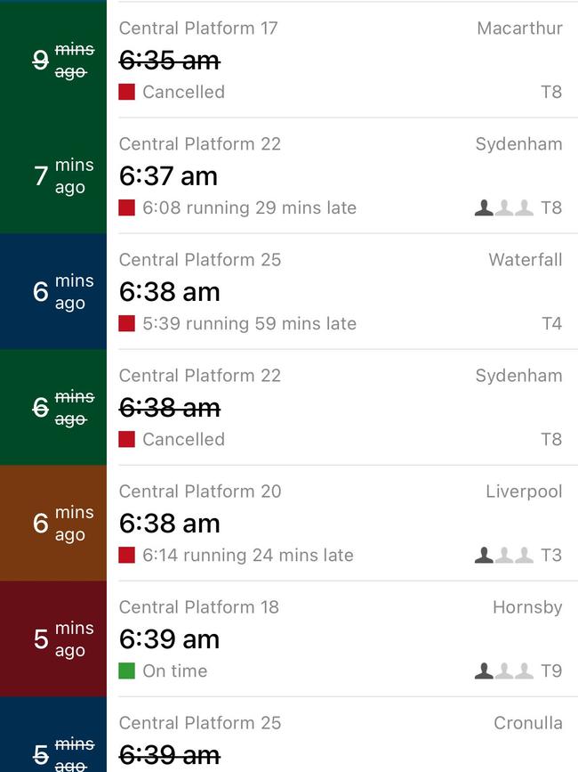 More than 50 trains have been cancelled. Picture: TripViewLite.