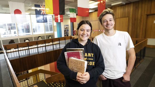 Hobart College year 12 students Jess Hall and Jack Norris. Picture Chris Kidd