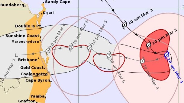 The Bureau's forecast track map for Alfred, issued at 11am Tuesday.