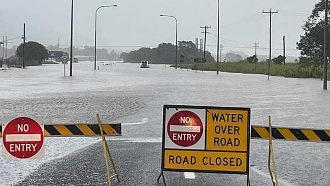 Widespread flooding closed roads in and out of Tully in Far North Queensland. Picture: Triple M Townsville