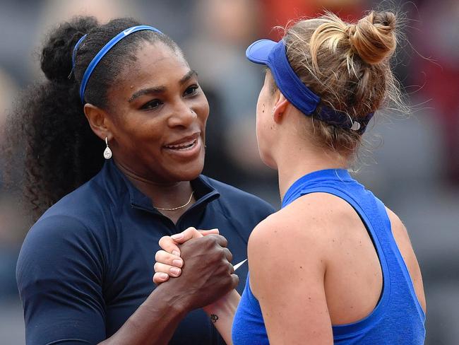 Serena Williams with Elina Svitolina after their fourth round clash.