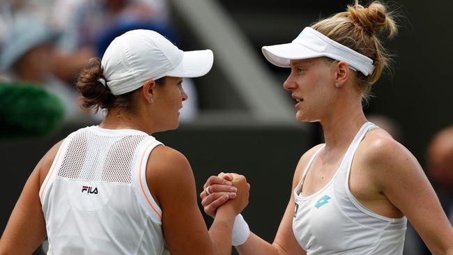 Barty congratulates Riske after the match. Picture: AFP