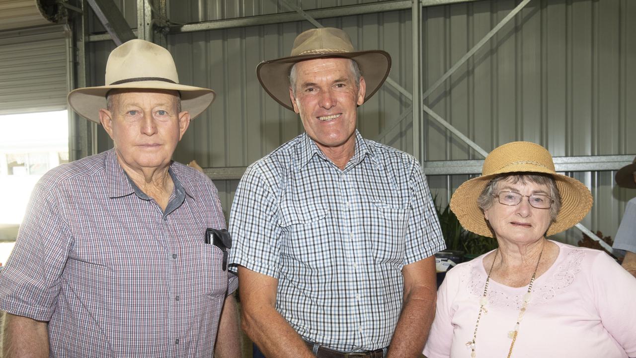 At the 115th Oakey Show are (from left) Ron Rosenberger, Dallas Zischke and Meryl Rosenberger. Picture: Nev Madsen.